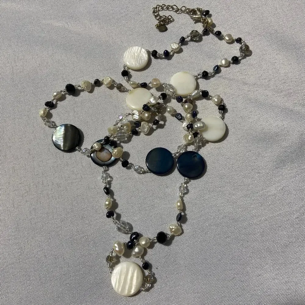 Faux Pearl & Shell Disc Single Strand Necklace 32